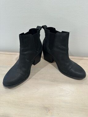 Toms Black Suede Ankle Booties with Block Heel